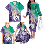 Vivid Bilby NAIDOC 2024 Family Matching Off The Shoulder Long Sleeve Dress and Hawaiian Shirt Macrotis Aboriginal Art Style