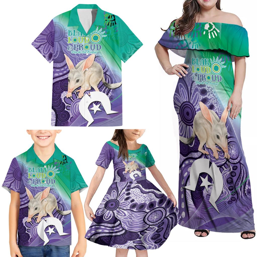 Vivid Bilby NAIDOC 2024 Family Matching Off Shoulder Maxi Dress and Hawaiian Shirt Macrotis Aboriginal Art Style