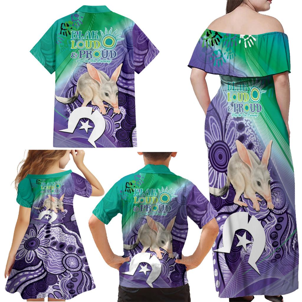 Vivid Bilby NAIDOC 2024 Family Matching Off Shoulder Maxi Dress and Hawaiian Shirt Macrotis Aboriginal Art Style