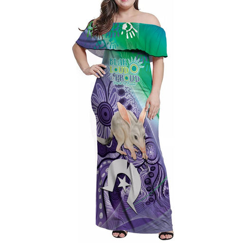 Vivid Bilby NAIDOC 2024 Family Matching Off Shoulder Maxi Dress and Hawaiian Shirt Macrotis Aboriginal Art Style
