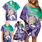 Vivid Bilby NAIDOC 2024 Family Matching Off Shoulder Short Dress and Hawaiian Shirt Macrotis Aboriginal Art Style