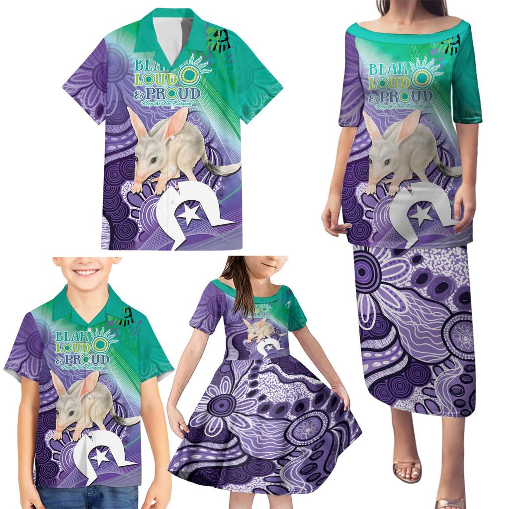 Vivid Bilby NAIDOC 2024 Family Matching Puletasi and Hawaiian Shirt Macrotis Aboriginal Art Style