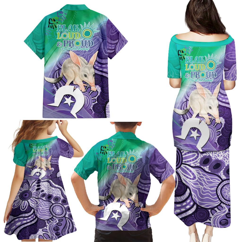 Vivid Bilby NAIDOC 2024 Family Matching Puletasi and Hawaiian Shirt Macrotis Aboriginal Art Style