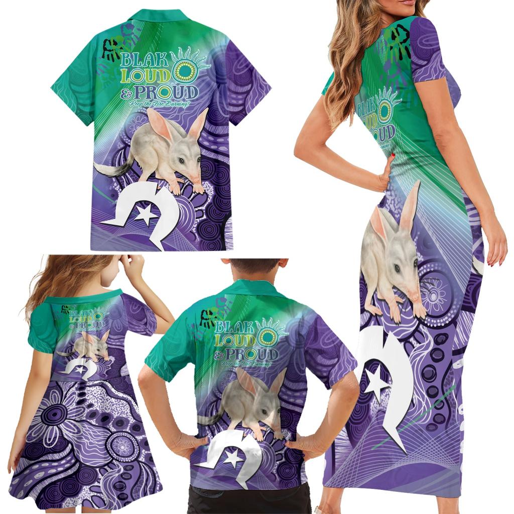 Vivid Bilby NAIDOC 2024 Family Matching Short Sleeve Bodycon Dress and Hawaiian Shirt Macrotis Aboriginal Art Style