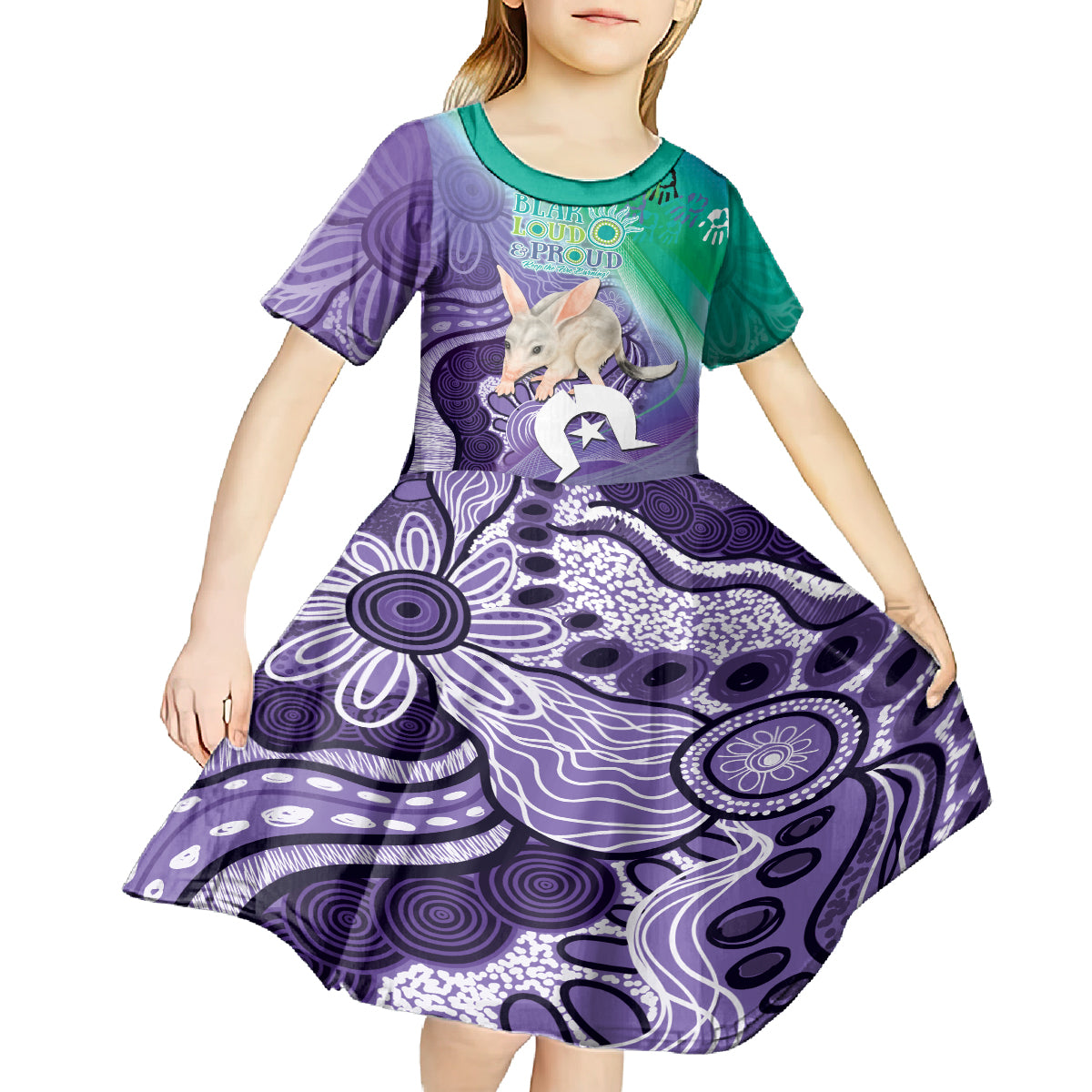 Vivid Bilby NAIDOC 2024 Kid Short Sleeve Dress Macrotis Aboriginal Art Style