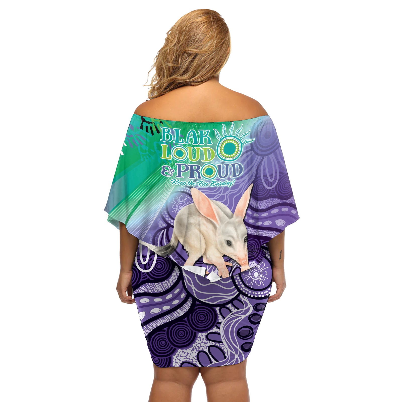 Vivid Bilby NAIDOC 2024 Off Shoulder Short Dress Macrotis Aboriginal Art Style