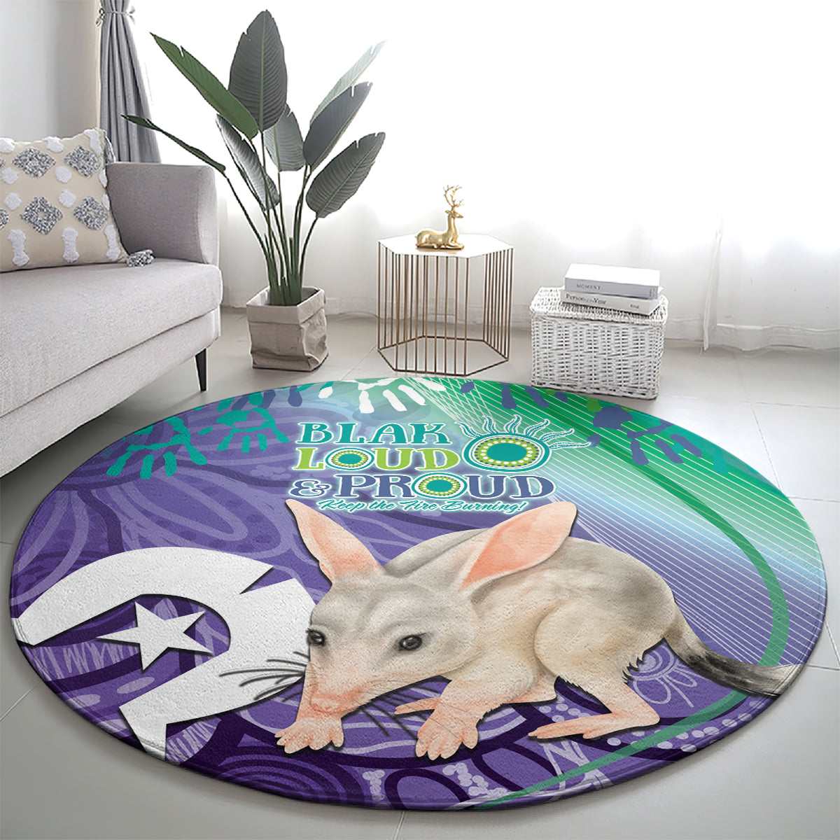 Vivid Bilby NAIDOC 2024 Round Carpet Macrotis Aboriginal Art Style
