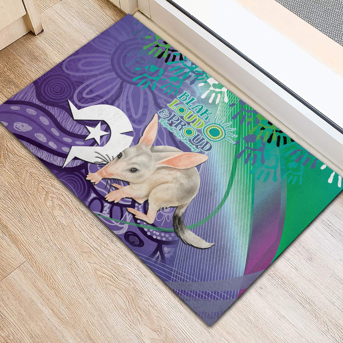 Vivid Bilby NAIDOC 2024 Rubber Doormat Macrotis Aboriginal Art Style
