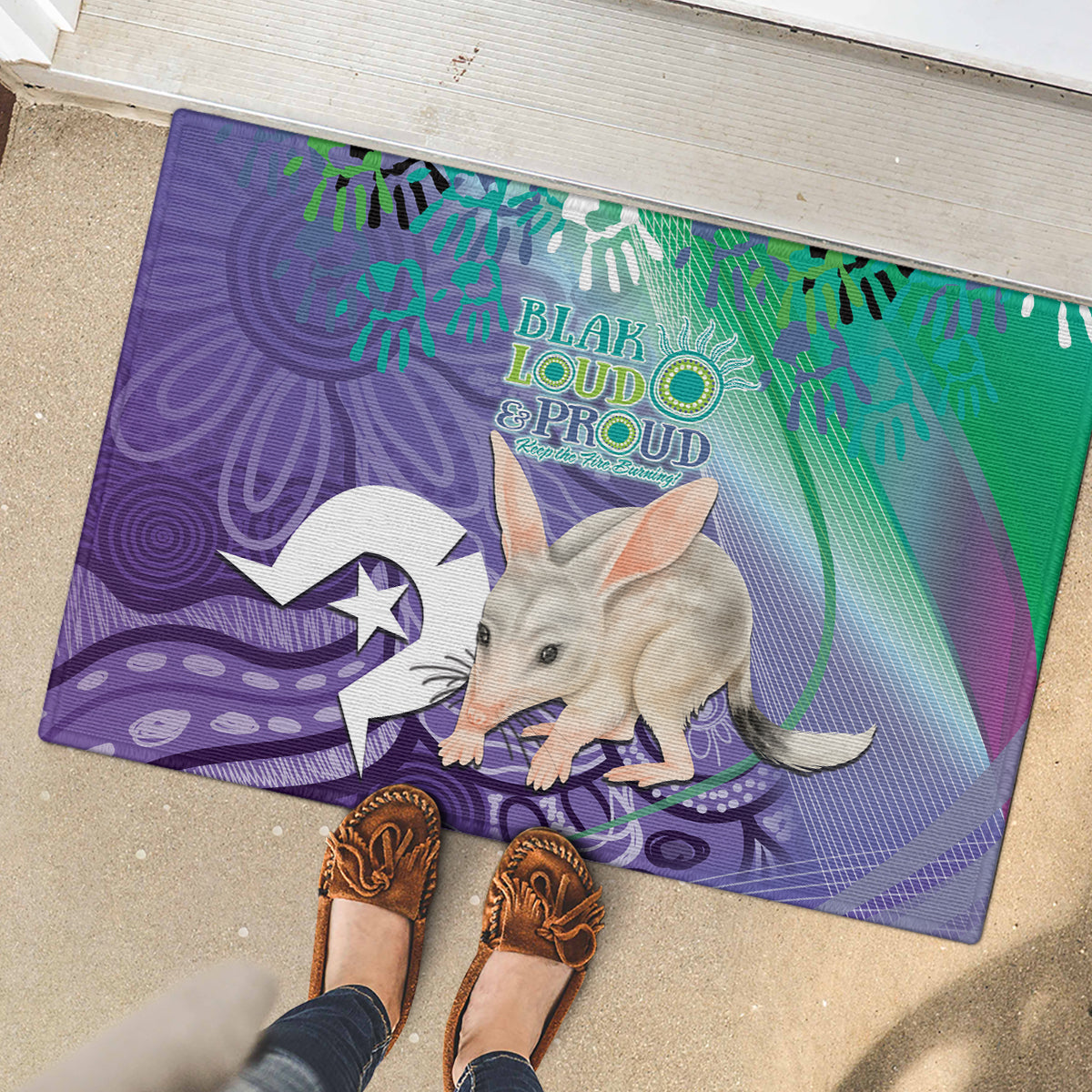 Vivid Bilby NAIDOC 2024 Rubber Doormat Macrotis Aboriginal Art Style