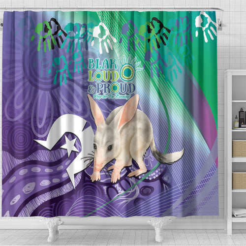 Vivid Bilby NAIDOC 2024 Shower Curtain Macrotis Aboriginal Art Style
