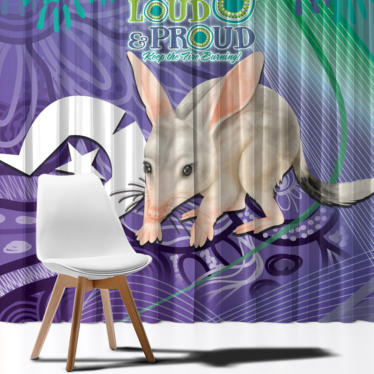 Vivid Bilby NAIDOC 2024 Window Curtain Macrotis Aboriginal Art Style