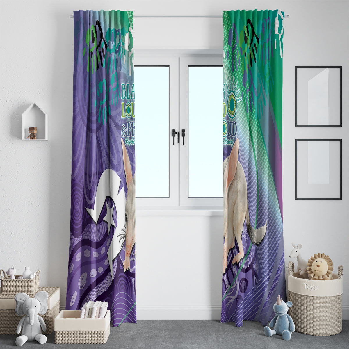 Vivid Bilby NAIDOC 2024 Window Curtain Macrotis Aboriginal Art Style