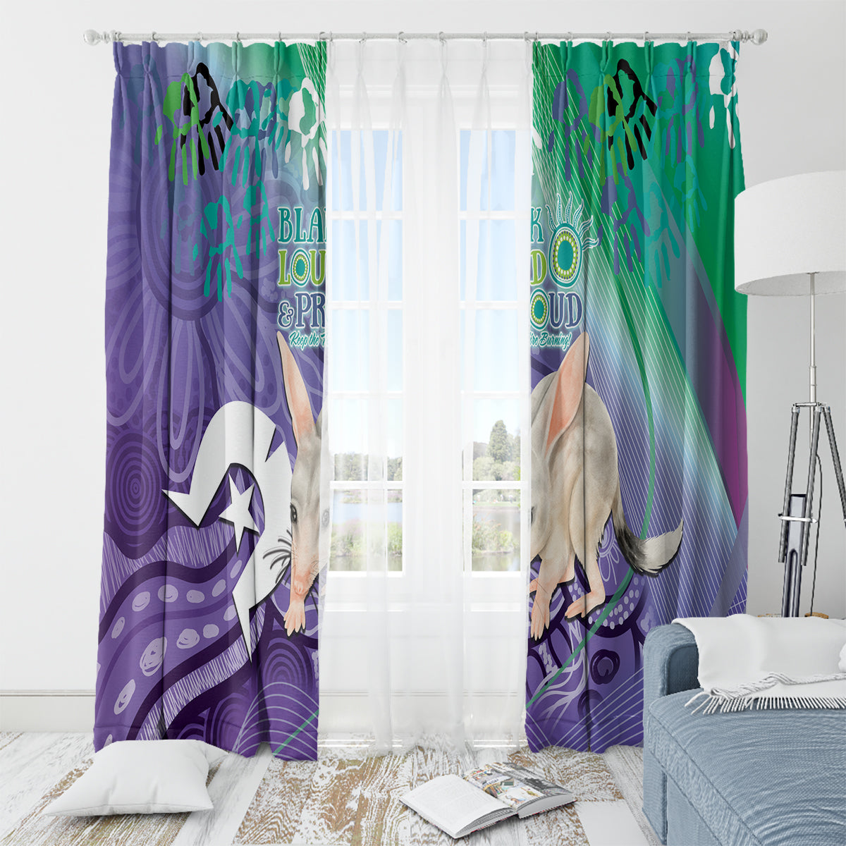 Vivid Bilby NAIDOC 2024 Window Curtain Macrotis Aboriginal Art Style
