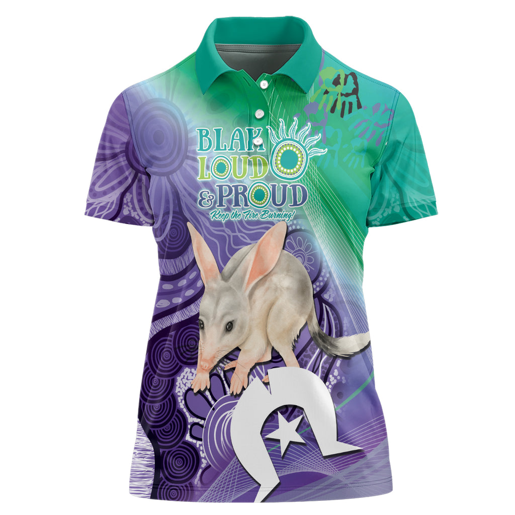 Vivid Bilby NAIDOC 2024 Women Polo Shirt Macrotis Aboriginal Art Style