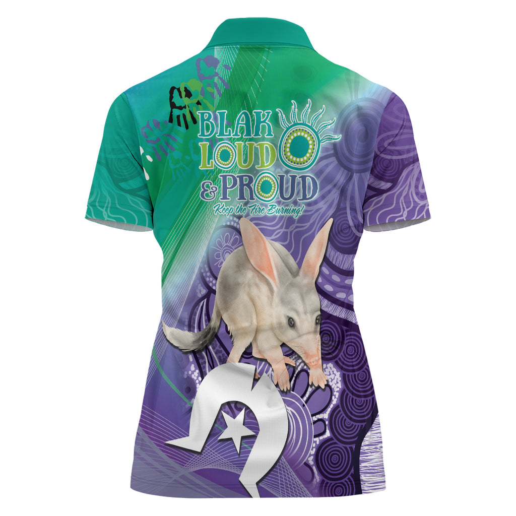 Vivid Bilby NAIDOC 2024 Women Polo Shirt Macrotis Aboriginal Art Style