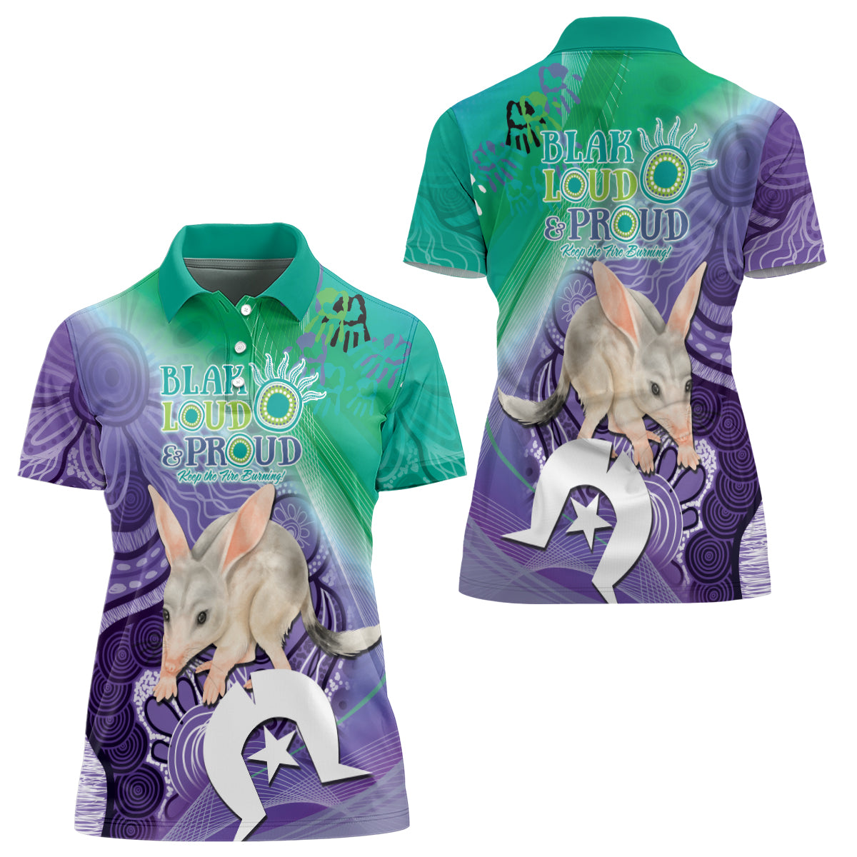 Vivid Bilby NAIDOC 2024 Women Polo Shirt Macrotis Aboriginal Art Style