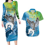 Vivid Kookaburra NAIDOC 2024 Couples Matching Long Sleeve Bodycon Dress and Hawaiian Shirt Aboriginal Art Style