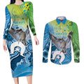 Vivid Kookaburra NAIDOC 2024 Couples Matching Long Sleeve Bodycon Dress and Long Sleeve Button Shirt Aboriginal Art Style