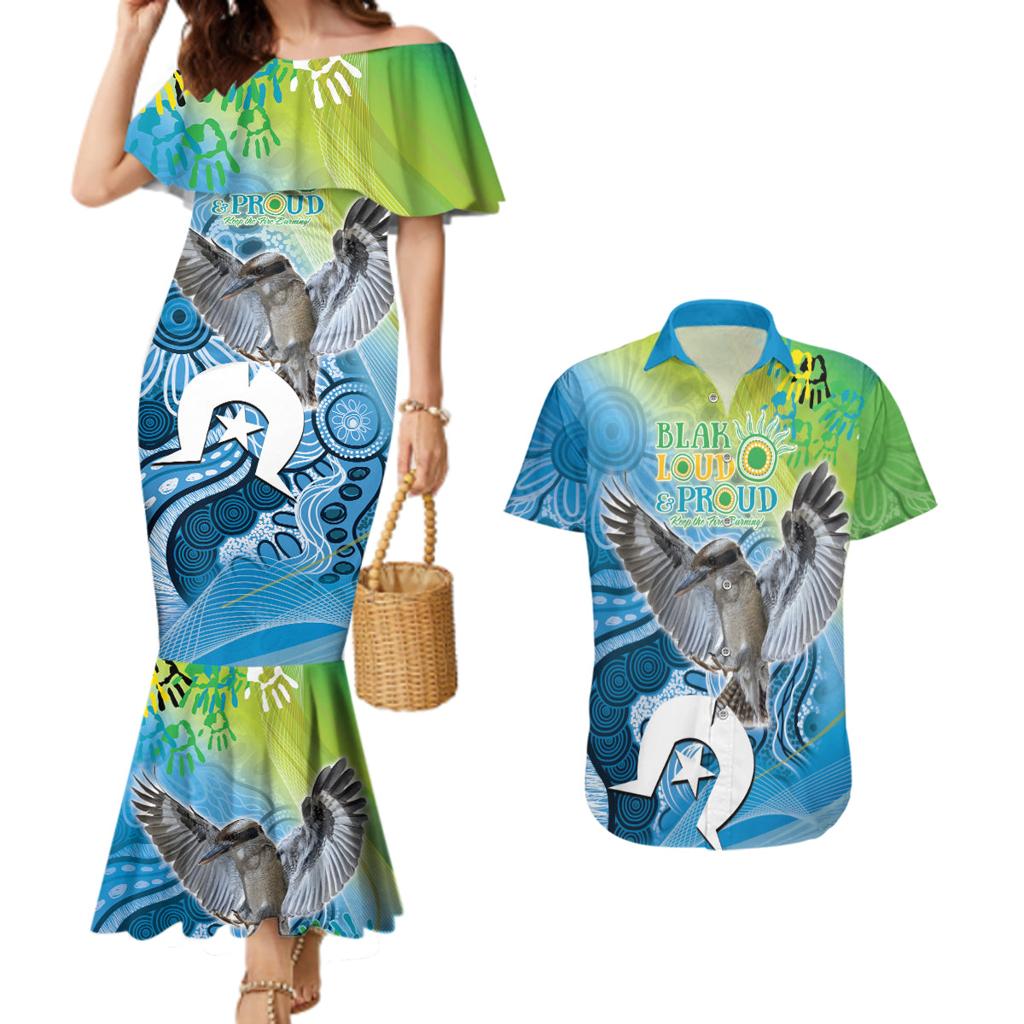 Vivid Kookaburra NAIDOC 2024 Couples Matching Mermaid Dress and Hawaiian Shirt Aboriginal Art Style