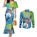 Vivid Kookaburra NAIDOC 2024 Couples Matching Mermaid Dress and Long Sleeve Button Shirt Aboriginal Art Style