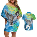 Vivid Kookaburra NAIDOC 2024 Couples Matching Off Shoulder Short Dress and Hawaiian Shirt Aboriginal Art Style