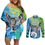 Vivid Kookaburra NAIDOC 2024 Couples Matching Off Shoulder Short Dress and Long Sleeve Button Shirt Aboriginal Art Style