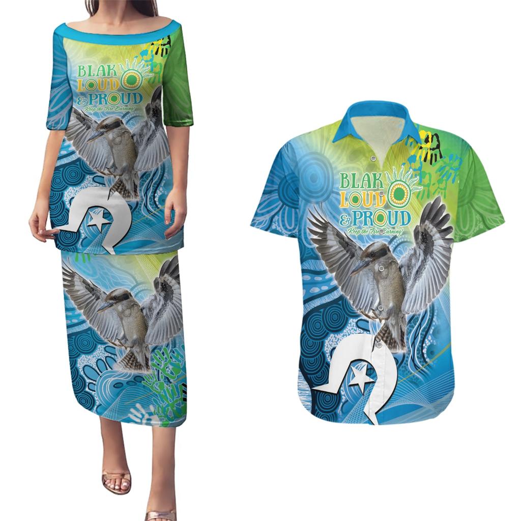 Vivid Kookaburra NAIDOC 2024 Couples Matching Puletasi and Hawaiian Shirt Aboriginal Art Style