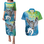 Vivid Kookaburra NAIDOC 2024 Couples Matching Puletasi and Hawaiian Shirt Aboriginal Art Style