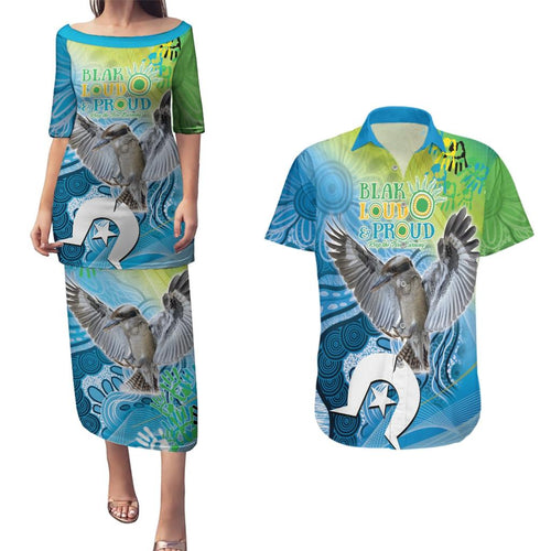 Vivid Kookaburra NAIDOC 2024 Couples Matching Puletasi and Hawaiian Shirt Aboriginal Art Style