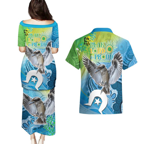 Vivid Kookaburra NAIDOC 2024 Couples Matching Puletasi and Hawaiian Shirt Aboriginal Art Style