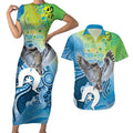 Vivid Kookaburra NAIDOC 2024 Couples Matching Short Sleeve Bodycon Dress and Hawaiian Shirt Aboriginal Art Style