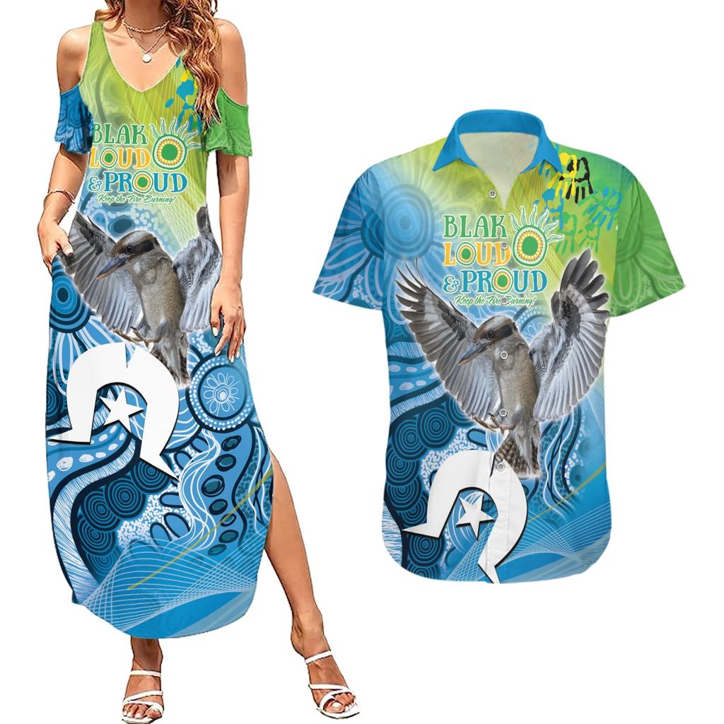 Vivid Kookaburra NAIDOC 2024 Couples Matching Summer Maxi Dress and Hawaiian Shirt Aboriginal Art Style