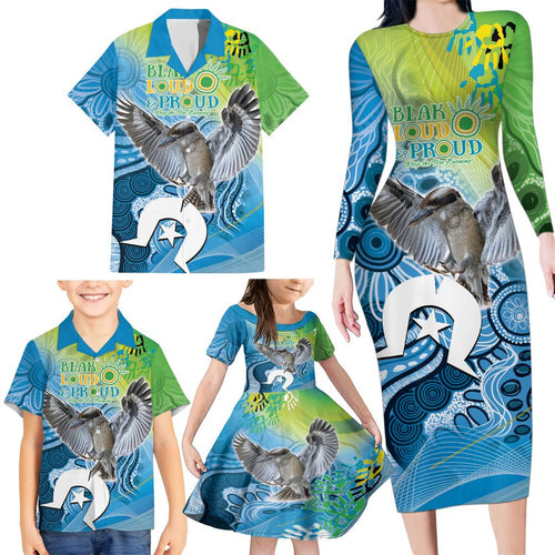 Vivid Kookaburra NAIDOC 2024 Family Matching Long Sleeve Bodycon Dress and Hawaiian Shirt Aboriginal Art Style