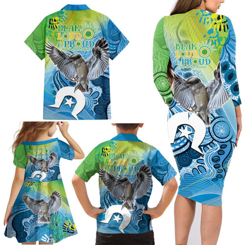 Vivid Kookaburra NAIDOC 2024 Family Matching Long Sleeve Bodycon Dress and Hawaiian Shirt Aboriginal Art Style