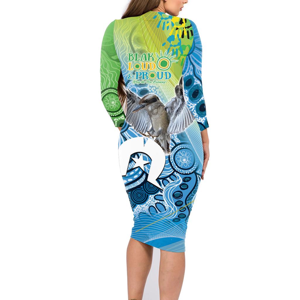 Vivid Kookaburra NAIDOC 2024 Family Matching Long Sleeve Bodycon Dress and Hawaiian Shirt Aboriginal Art Style