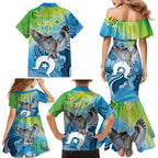 Vivid Kookaburra NAIDOC 2024 Family Matching Mermaid Dress and Hawaiian Shirt Aboriginal Art Style