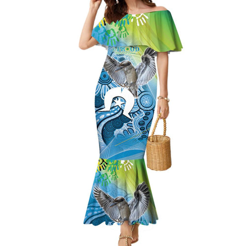 Vivid Kookaburra NAIDOC 2024 Family Matching Mermaid Dress and Hawaiian Shirt Aboriginal Art Style