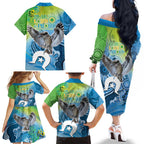 Vivid Kookaburra NAIDOC 2024 Family Matching Off The Shoulder Long Sleeve Dress and Hawaiian Shirt Aboriginal Art Style