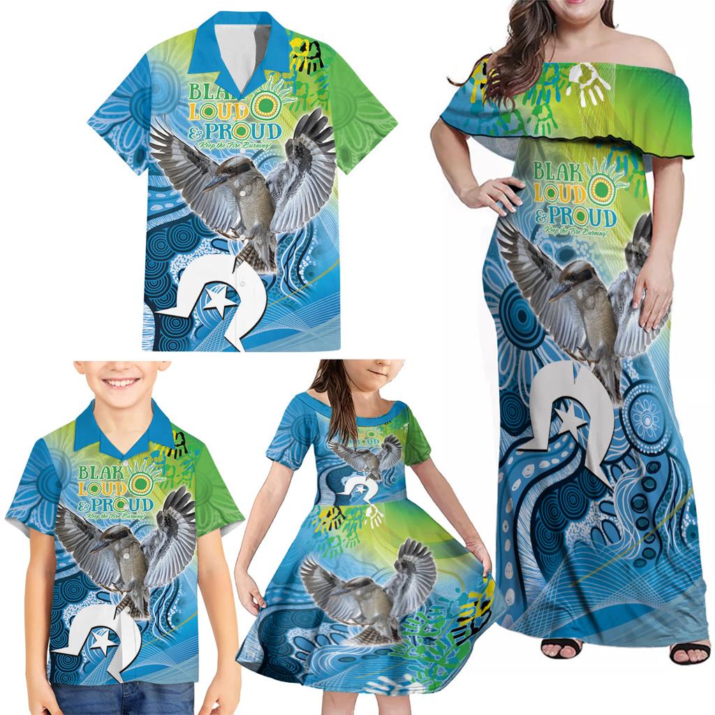 Vivid Kookaburra NAIDOC 2024 Family Matching Off Shoulder Maxi Dress and Hawaiian Shirt Aboriginal Art Style