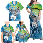 Vivid Kookaburra NAIDOC 2024 Family Matching Off Shoulder Maxi Dress and Hawaiian Shirt Aboriginal Art Style