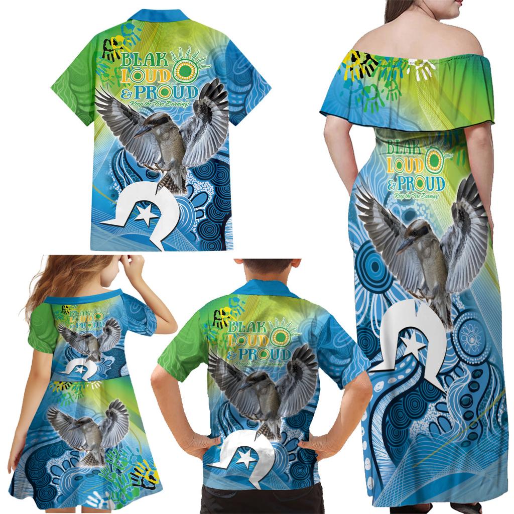 Vivid Kookaburra NAIDOC 2024 Family Matching Off Shoulder Maxi Dress and Hawaiian Shirt Aboriginal Art Style