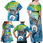Vivid Kookaburra NAIDOC 2024 Family Matching Off Shoulder Maxi Dress and Hawaiian Shirt Aboriginal Art Style