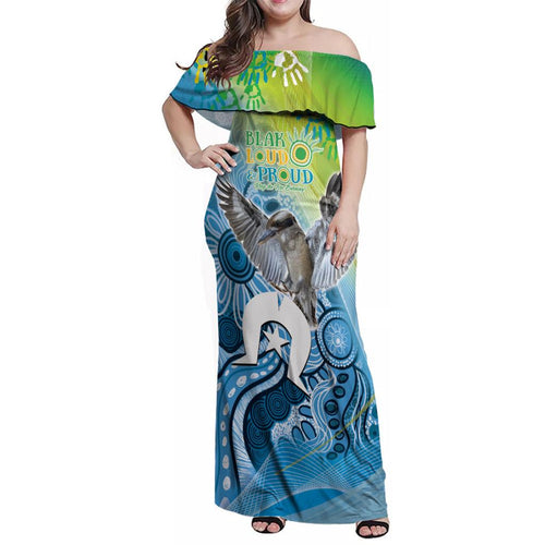 Vivid Kookaburra NAIDOC 2024 Family Matching Off Shoulder Maxi Dress and Hawaiian Shirt Aboriginal Art Style
