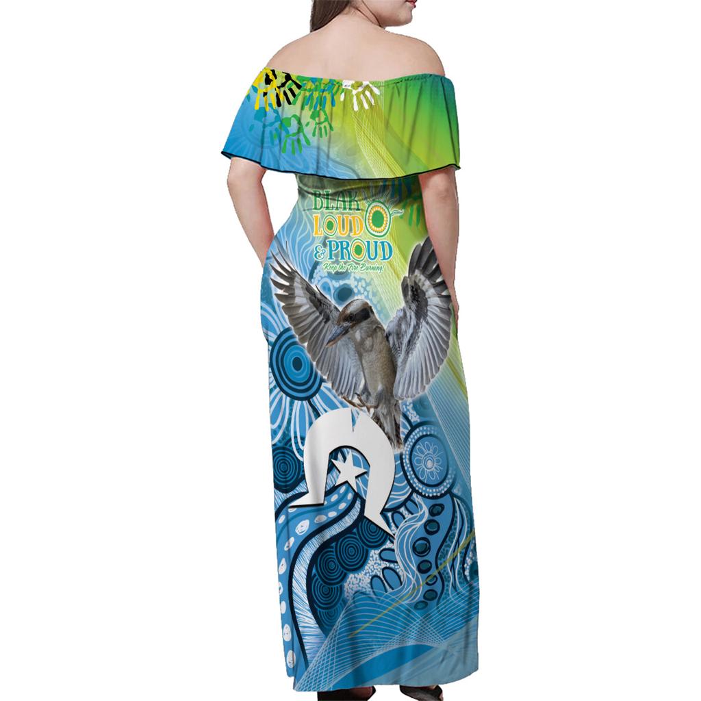 Vivid Kookaburra NAIDOC 2024 Family Matching Off Shoulder Maxi Dress and Hawaiian Shirt Aboriginal Art Style