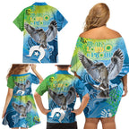 Vivid Kookaburra NAIDOC 2024 Family Matching Off Shoulder Short Dress and Hawaiian Shirt Aboriginal Art Style