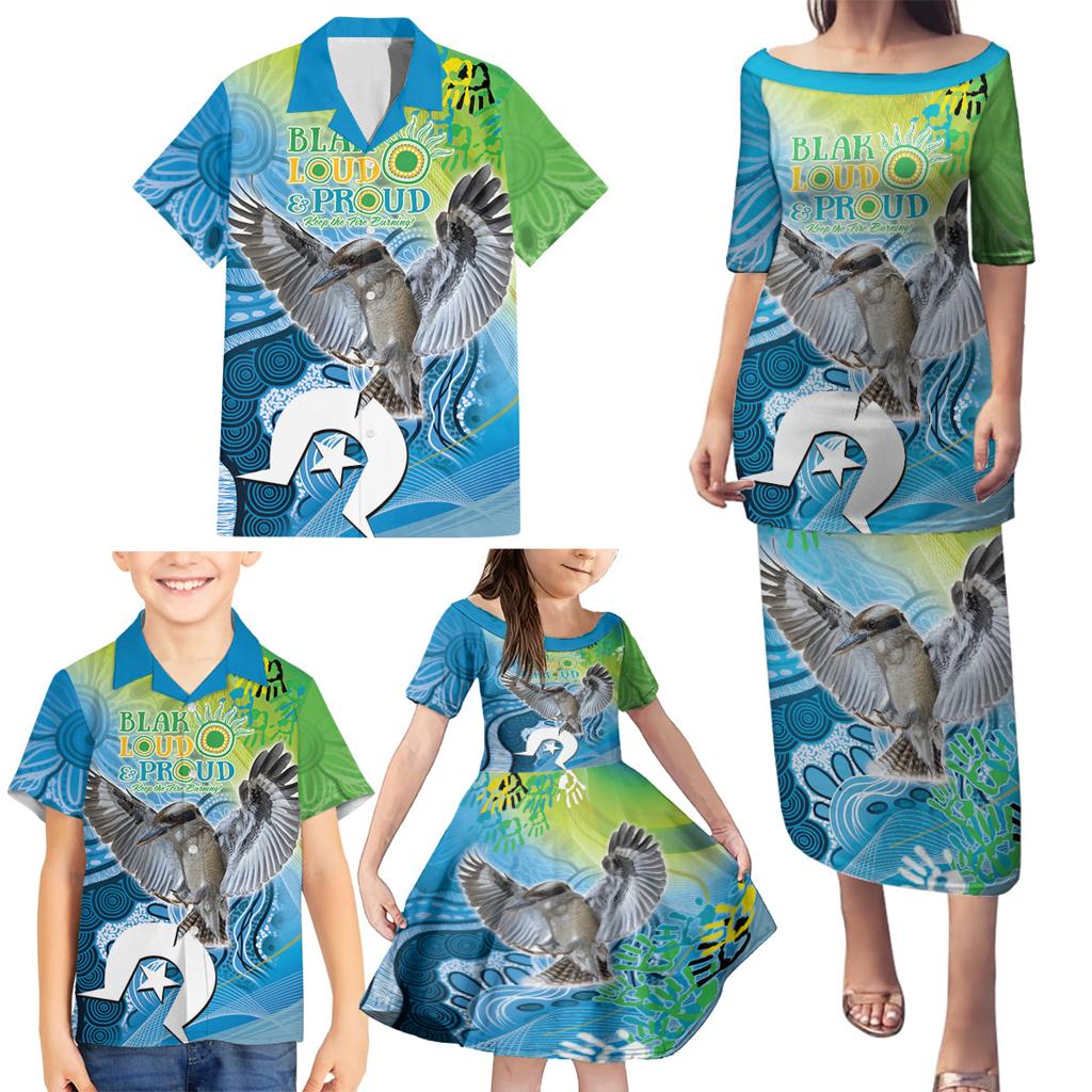 Vivid Kookaburra NAIDOC 2024 Family Matching Puletasi and Hawaiian Shirt Aboriginal Art Style