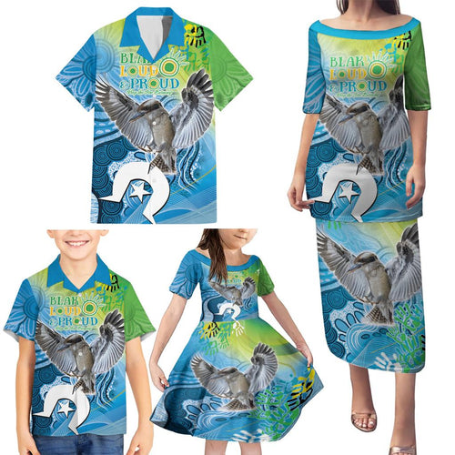 Vivid Kookaburra NAIDOC 2024 Family Matching Puletasi and Hawaiian Shirt Aboriginal Art Style