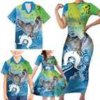 Vivid Kookaburra NAIDOC 2024 Family Matching Short Sleeve Bodycon Dress and Hawaiian Shirt Aboriginal Art Style