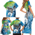 Vivid Kookaburra NAIDOC 2024 Family Matching Short Sleeve Bodycon Dress and Hawaiian Shirt Aboriginal Art Style
