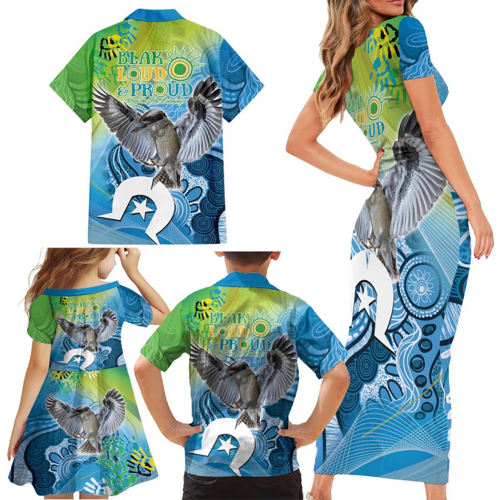 Vivid Kookaburra NAIDOC 2024 Family Matching Short Sleeve Bodycon Dress and Hawaiian Shirt Aboriginal Art Style